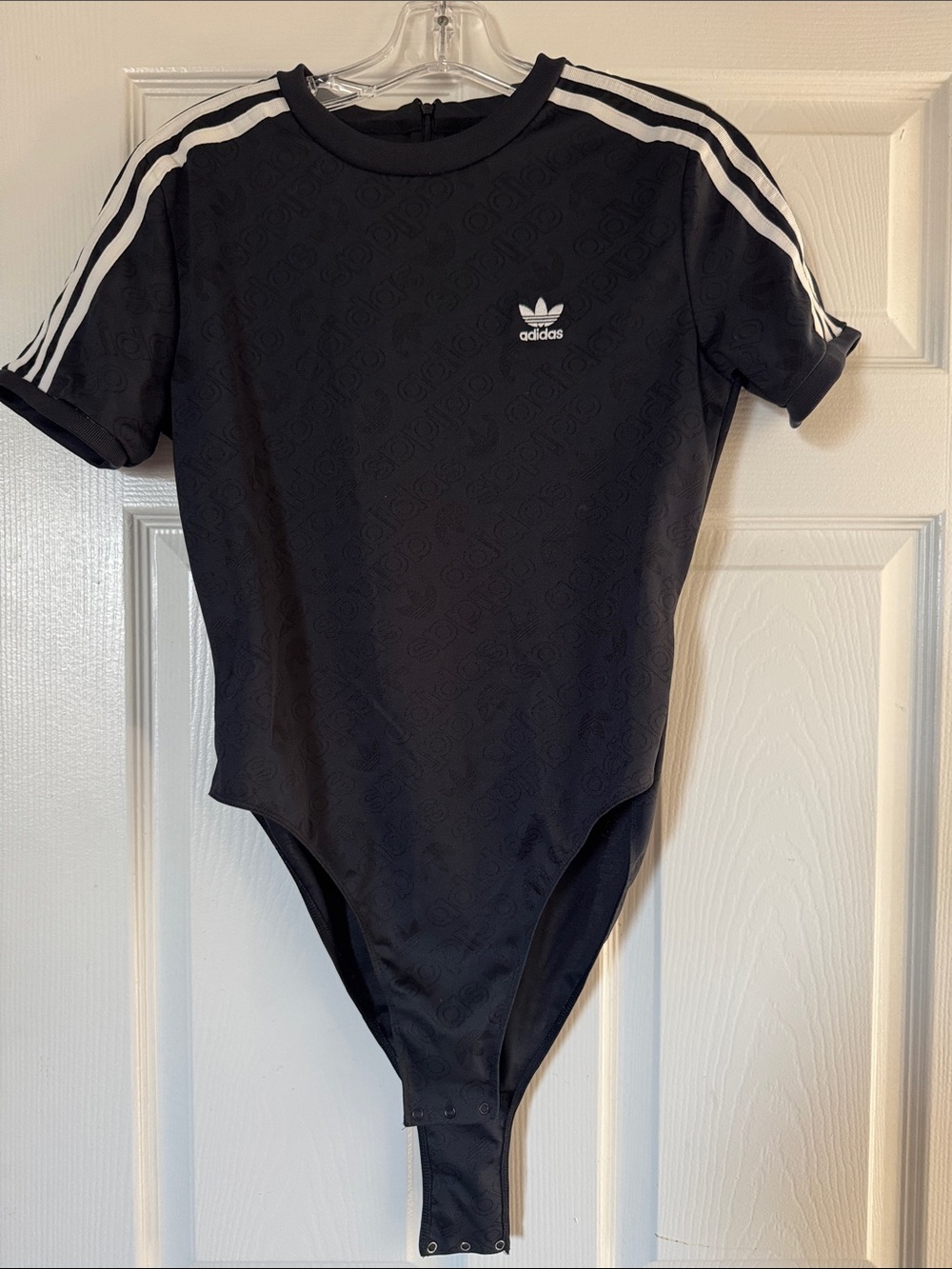 adidas Black Kids Short-Sleeve Bodysuit with White Stripes